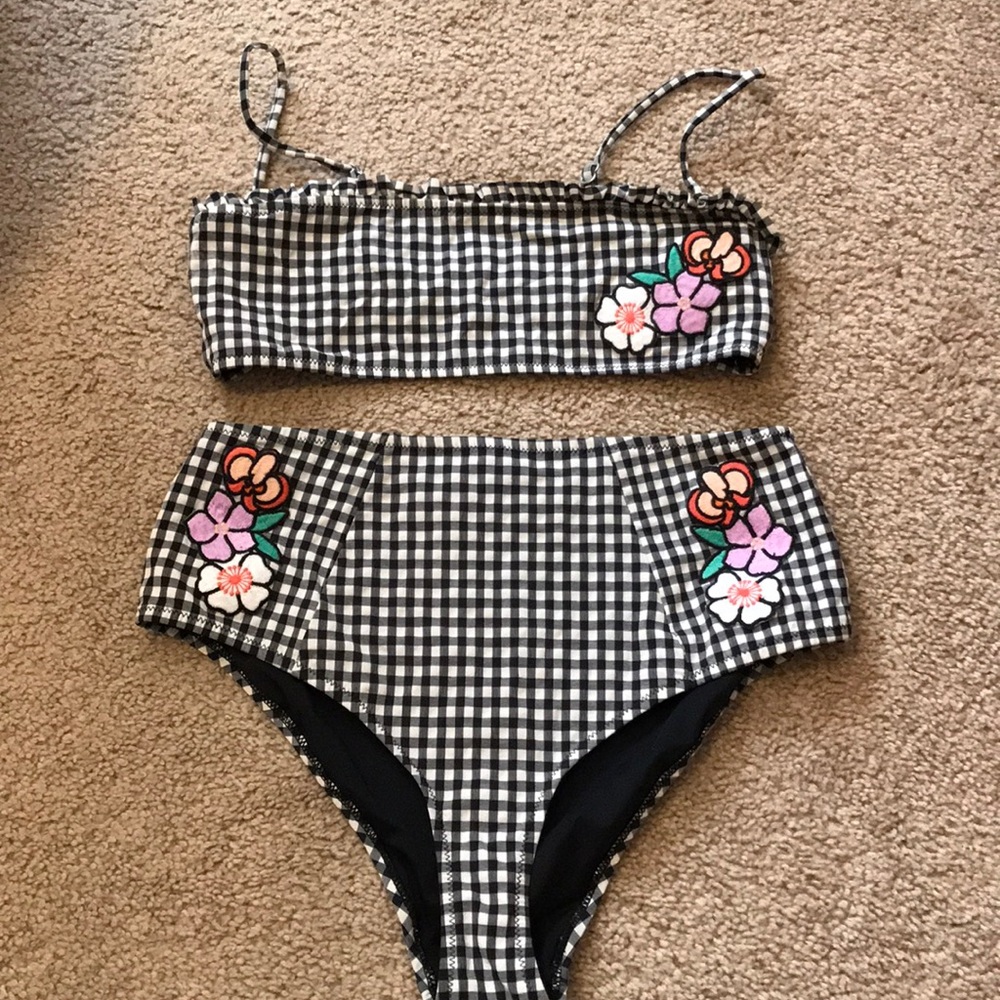 Topshop gingham high waisted swimsuit
